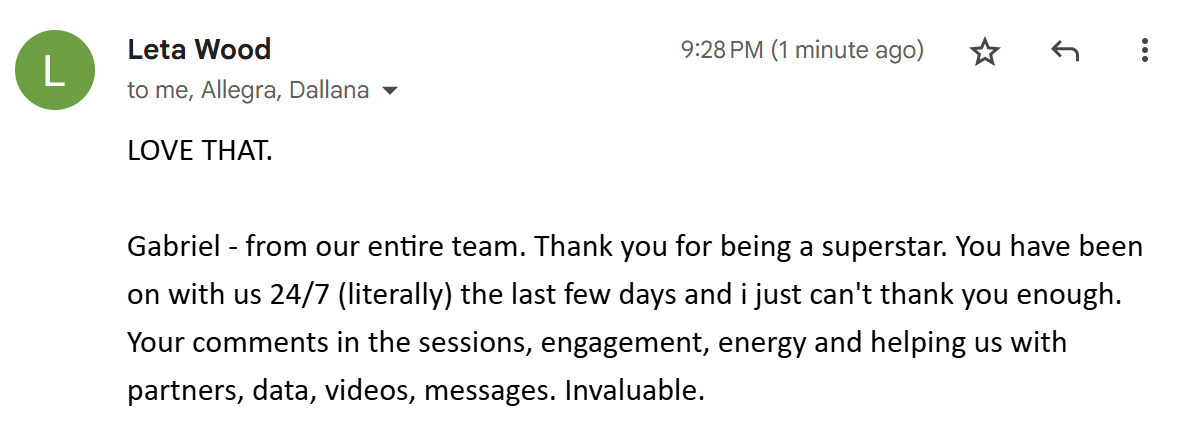 Message from Leta Wood