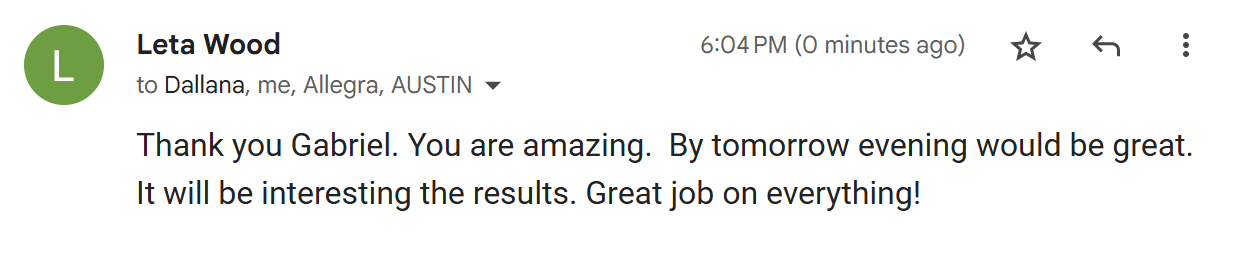 Message from Leta Wood